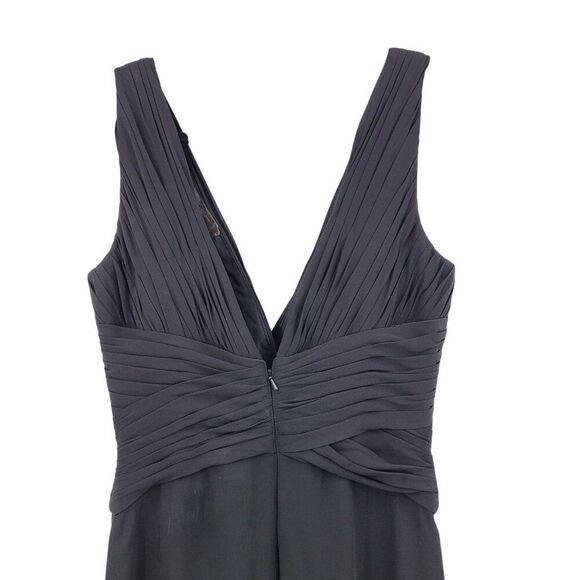 Vtg Black Pintuck Pleat V-Neck Sleeveless Formal Gown Sz 10 Front Slit Cocktail - Picture 9 of 11